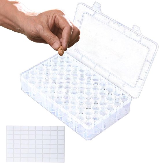 Saatgutaufbewahrungsbox – Organizer-behälter – Saatgutsortierung – 60/24 Fächer – 64 Aufkleber – Transparent