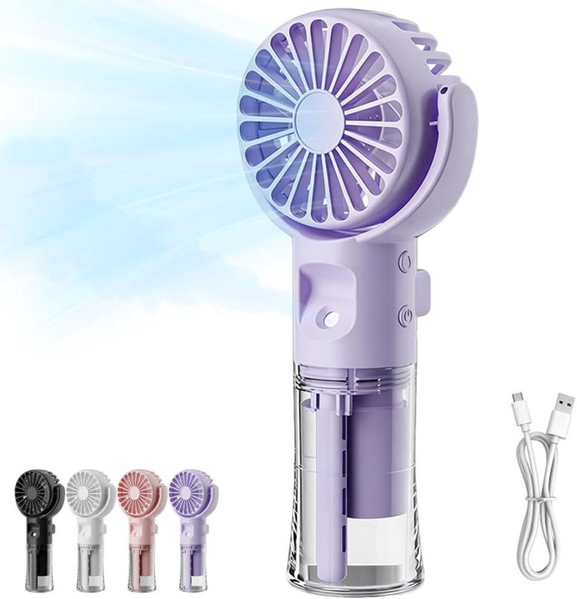 Ventilateur Brumisateur Portable - 4 Vitesses - Rechargeable - Silencieux - Mini - Violet