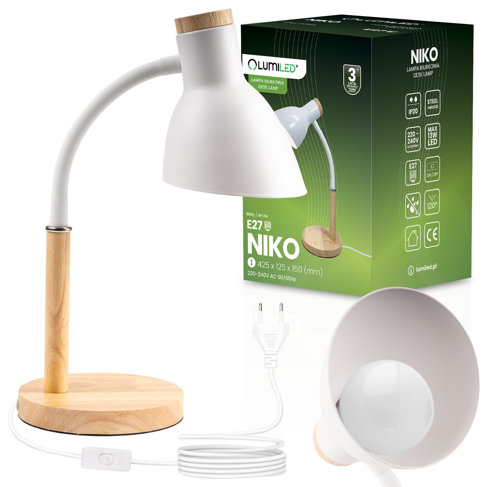 Schreibtischlampe Für Schule, Zeichentisch, Dekorativ, E27, Nikon, Weiß, Lumiled