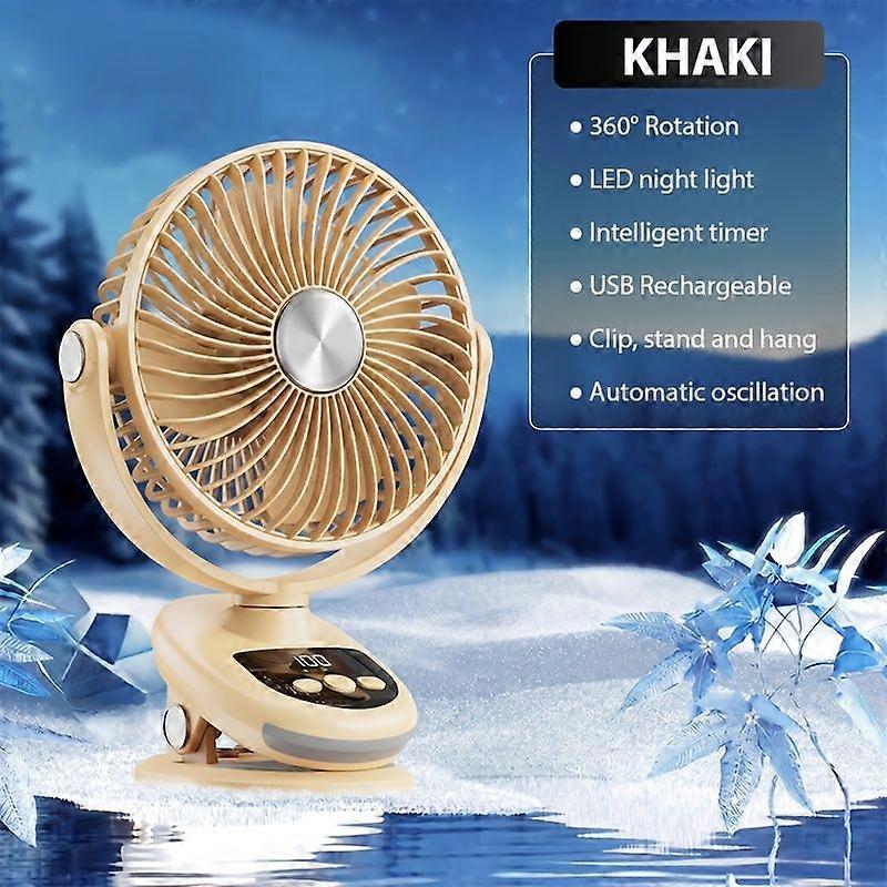 Tragbarer, Per Usb Aufladbarer Ventilator Mit 5000-mah-akku, Leiser, 5-stufig Einstellbarer Kühlung, 360° Drehbar, Für Zuhause, Büro Und Outdoor-einsatz