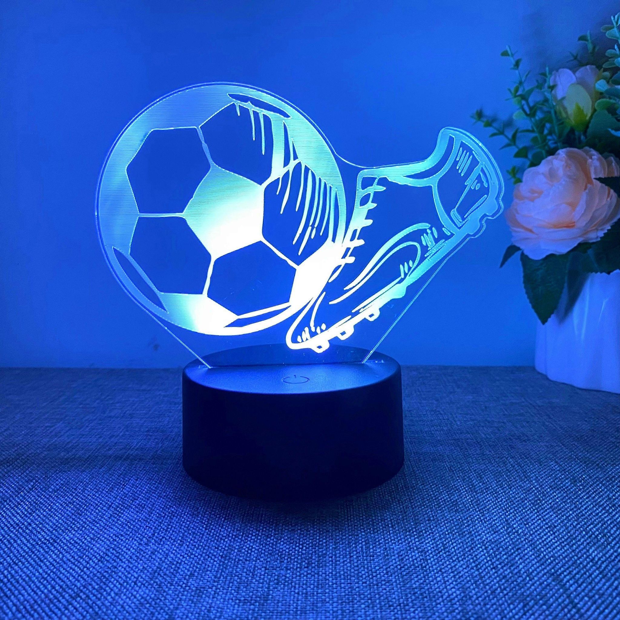 3d-led-nachtlicht Mit Eingraviertem Fußball- Und Fußballschuhmuster, Usb-betriebene Acryl-dekorationslampe, Blaues Licht Für Den Schreibtisch, Ideales Geschenk Für Die Feiertage