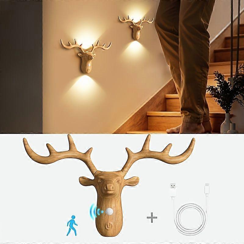 Intelligente Led-wandleuchte In Hirschform Mit Bewegungssensor, Wiederaufladbarem 1200-mah-akku (usb), Touch- Und Automatikmodus Für Treppenhäuser, Schränke Und Als Nachtbeleuchtung.