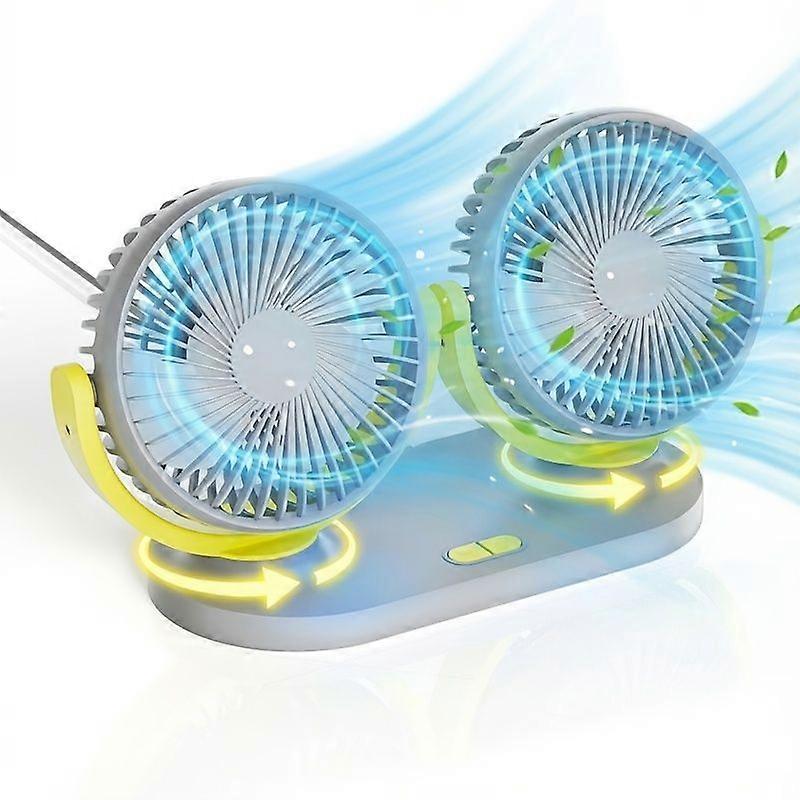 3-in-1 Usb-tischventilator Mit Zwei Ventilatorköpfen, 3 Einstellbare Geschwindigkeitsstufen, Leistungsstarke Luftstromsteuerung Per Knopfdruck Für Kühlung Zu Hause, Im Auto Oder Im Büro, Modernes Desi