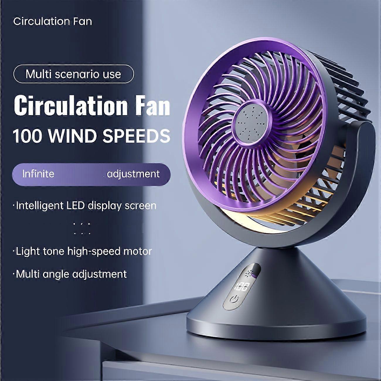 Led-digitalanzeige-ventilator Mit Luftzirkulation, Leiser, Usb-aufladbarer Ventilator Mit Einstellbarer Windgeschwindigkeit Und Mehrfacher Drehwinkelverstellung, Inklusive Aufbewahrungsbox Für Zuhause