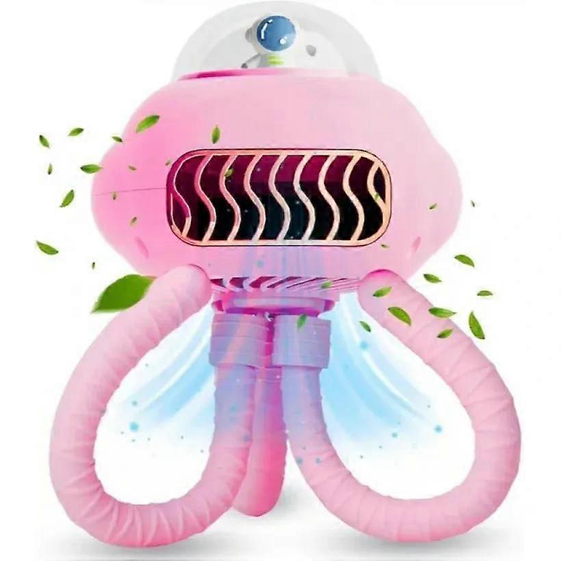 Oktopus-tischventilator Mit Astronautenfigur, Pinkfarbener, Wiederaufladbarer, Tragbarer Ventilator Mit Transparenter Kuppel, Gebogenem Tentakelständer, Usb-betrieben Bis Zu 8 Stunden Laufzeit