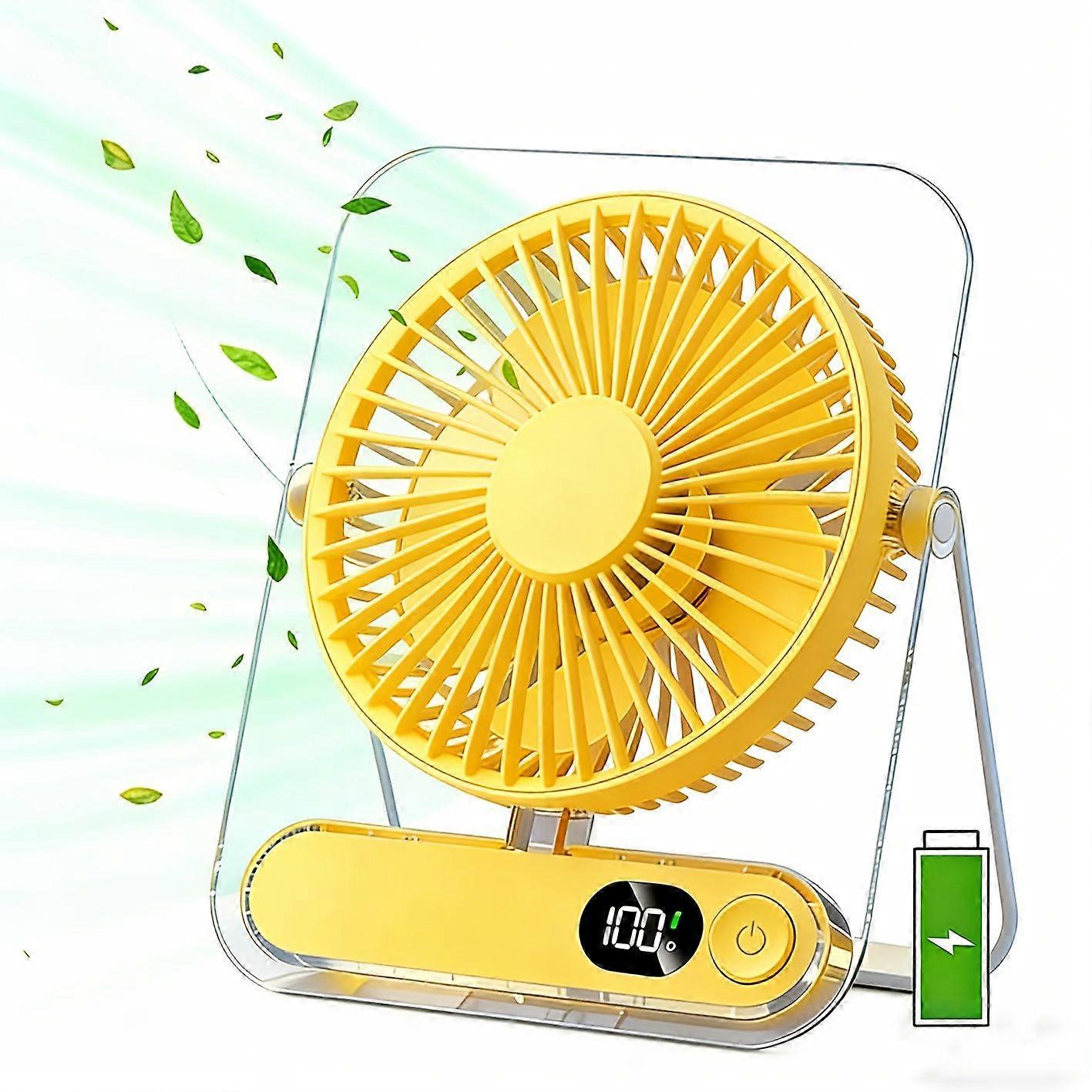 Wiederaufladbarer Usb-tischventilator Mit 3000-mah-akku, Ultraleisem Betrieb, 5 Geschwindigkeitsstufen, Faltbarem Design, Digitalanzeige Und Acrylgehäuse – Ideal Für Zuhause, Büro Und Reisen.
