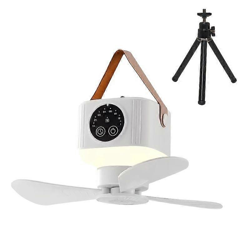 Weißer, Tragbarer Deckenventilator, Akkubetriebener Campingventilator Mit Fernbedienung Und Timer, Led-beleuchtung, Tischventilator Für Den Innen- Und Außenbereich