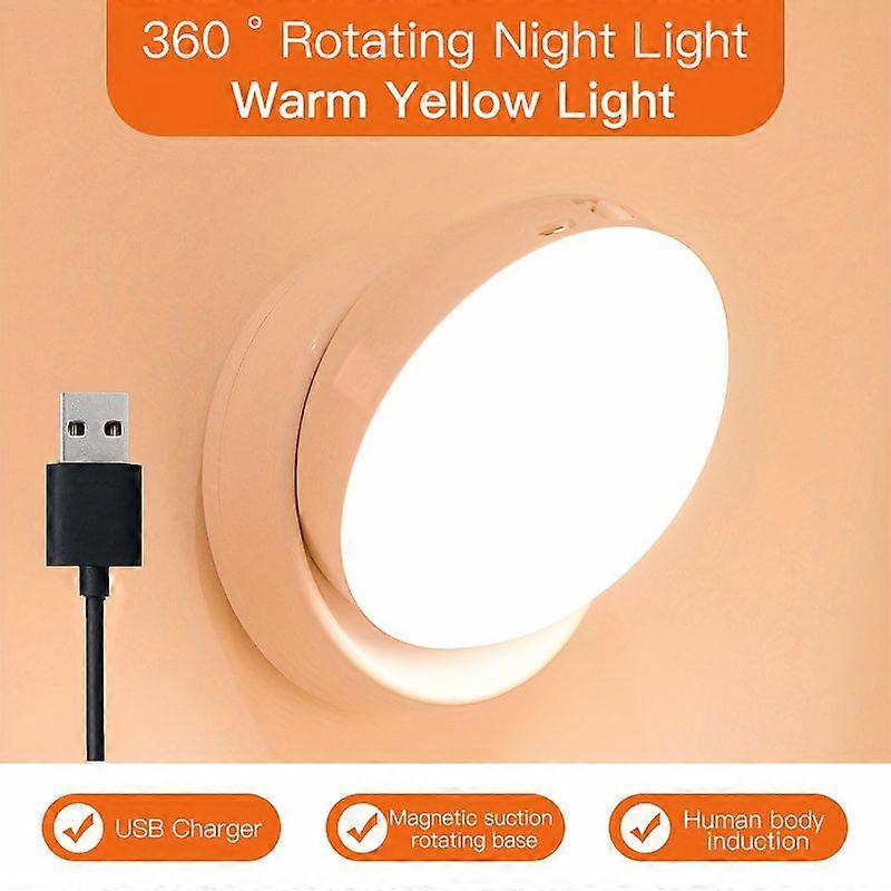 Led-nachtlicht Mit Bewegungsmelder (1 Stück), 360° Drehbar, Wiederaufladbar, Warmgelbes Licht Mit Magnetfuß, Usb-ladefunktion Für Kleiderschrank, Treppenhaus Und Schlafzimmer