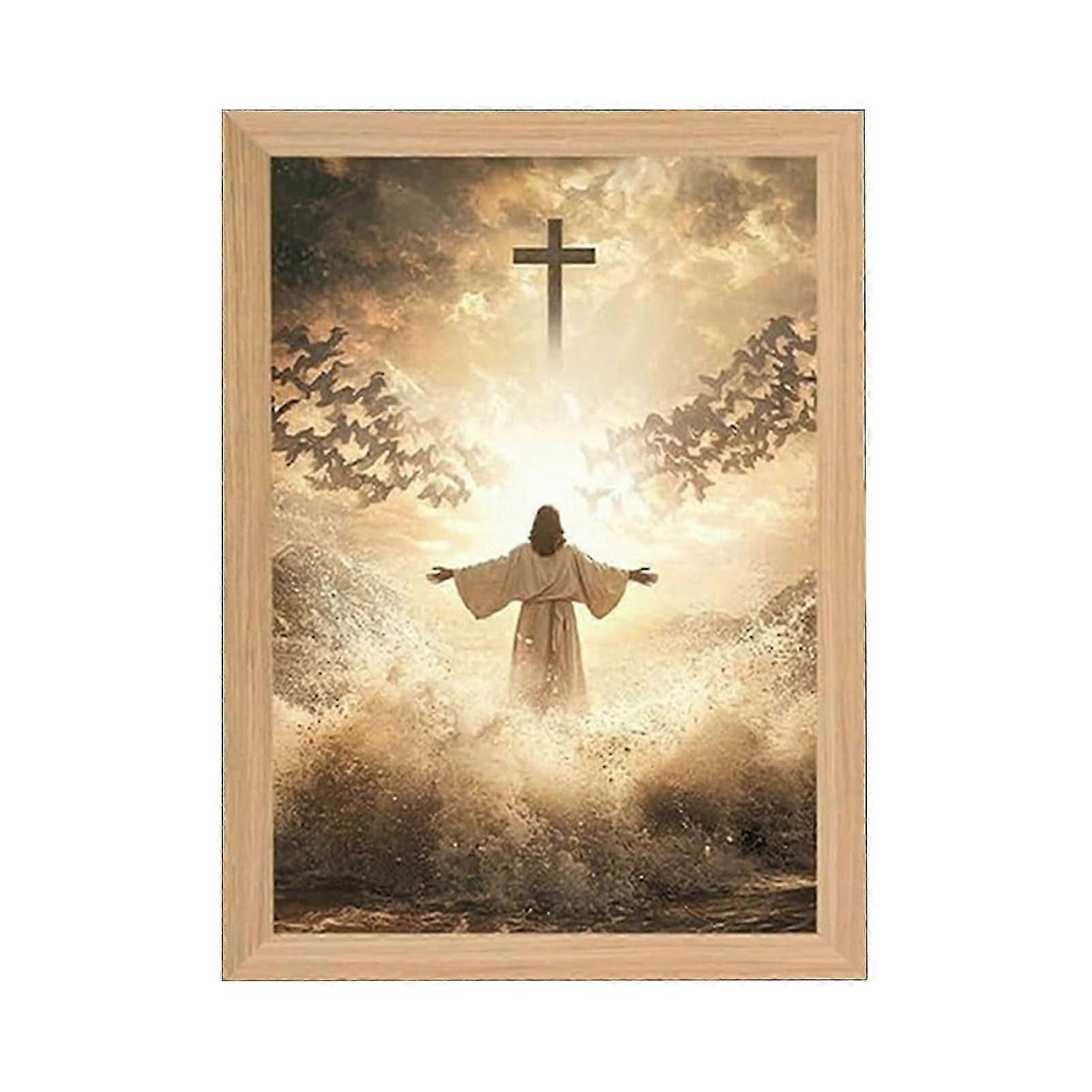 Die Jesus-lampe – Leuchtender Led-bilderrahmen Mit 4d-effekt – Inspirierendes Nachtlicht Für Christliche Wohn-, Büro- Und Schlafzimmerdekoration