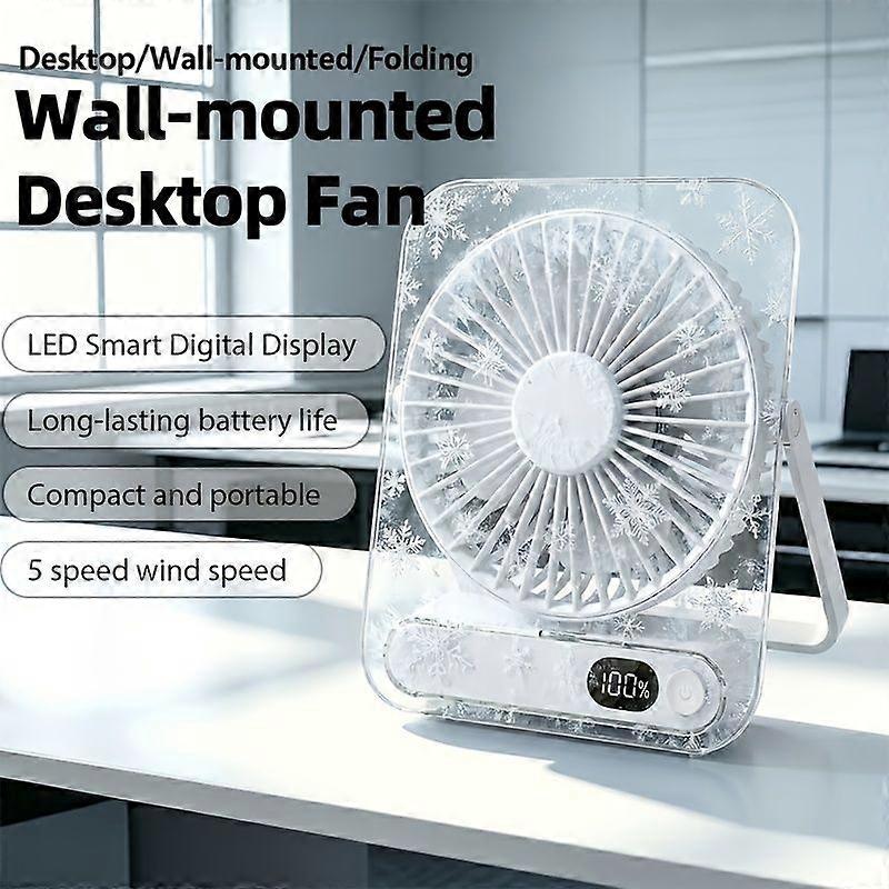 Tragbarer, Per Usb Aufladbarer Tischventilator, 3000-mah-akku, Ultraleise, 5 Geschwindigkeitsstufen, 180° Faltbar, Digitalanzeige, Acryl-tischventilator Für Zuhause Und Büro