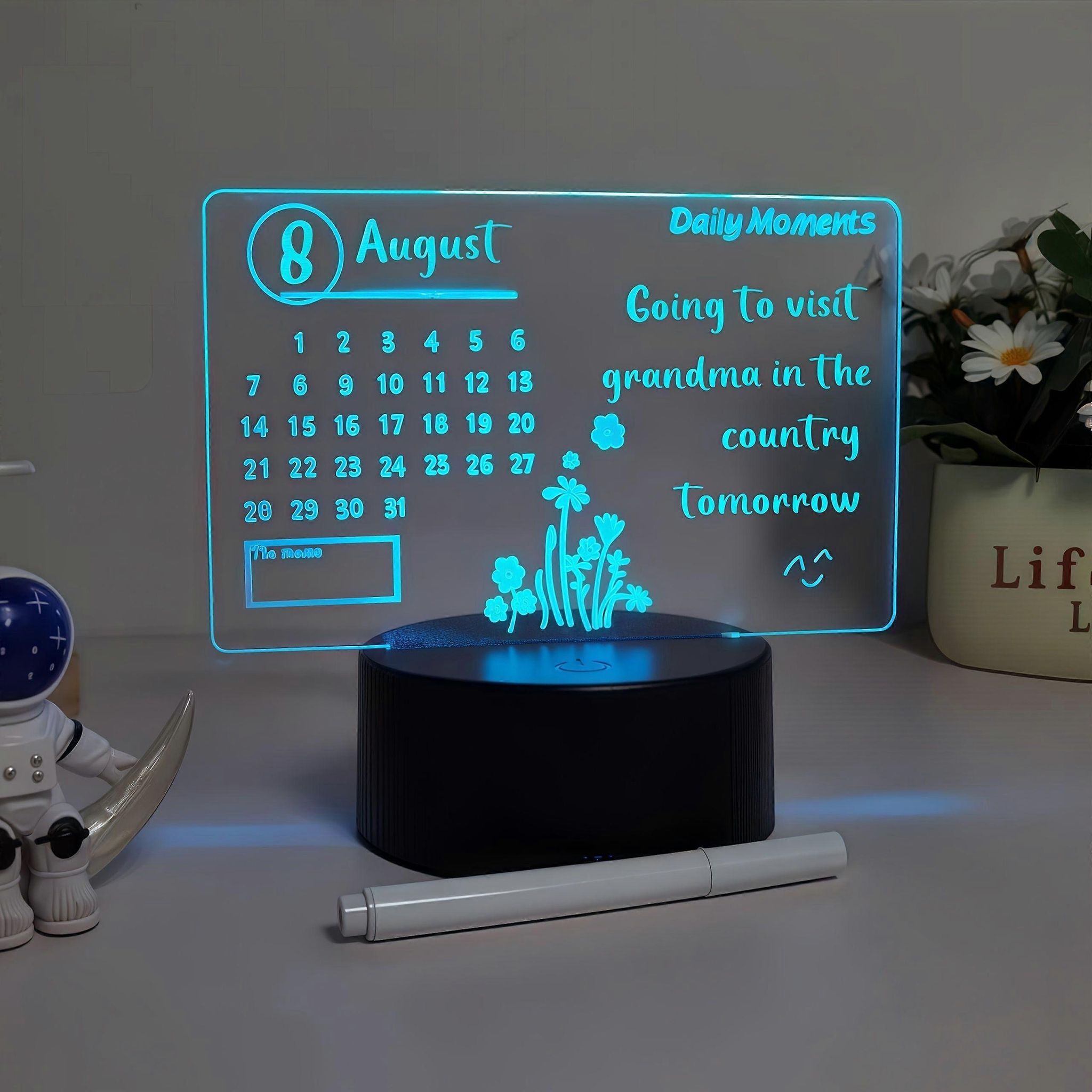 Diy-led-kalender-nachrichtentafel Mit Nachtlicht, Usb-anschluss, 7 Warmen Farben Und 2 Lichtmodi, Schreibtafel Für Schlafzimmer, Arbeitszimmer Oder Bar, Geburtstagsgeschenk