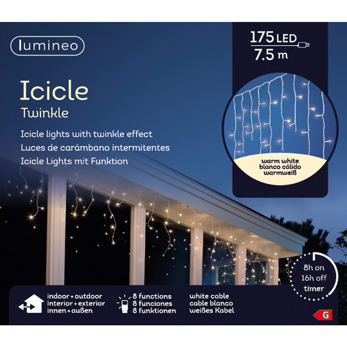 Kaemingk Led Lichtervorhang Icicle Lights 175 Lichter 7,5 M Weiß Weihnachtslichterketten