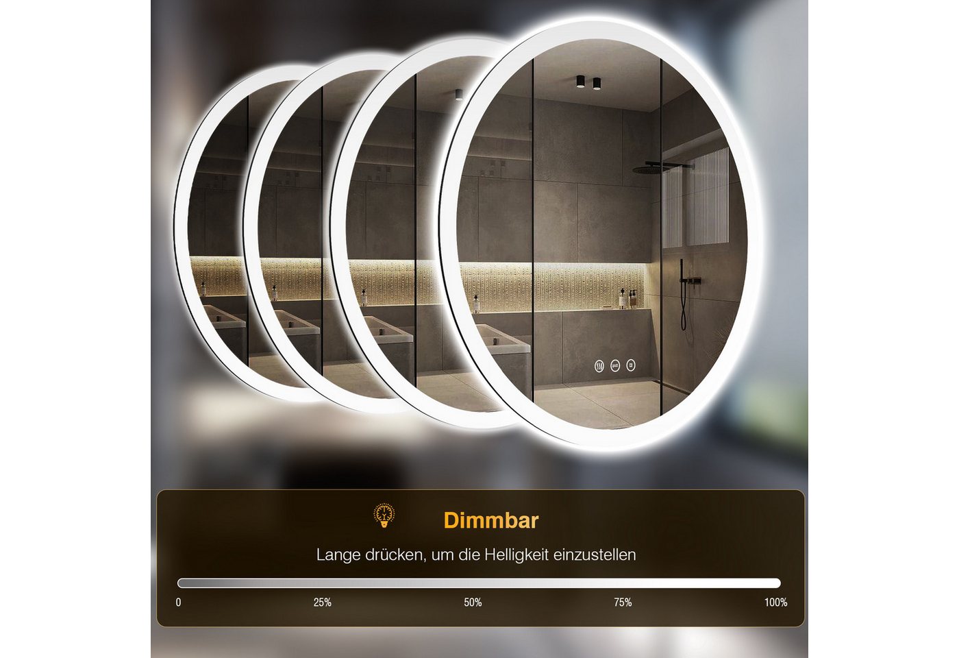 Runder Badezimmerspiegel Pesenxan 70 Cm Mit Led-beleuchtung, 3 Lichtfarben, Dimmer, Anti-beschlag, Touch, Speicher, Warmweiß/kaltweiß/neutral Bild 4