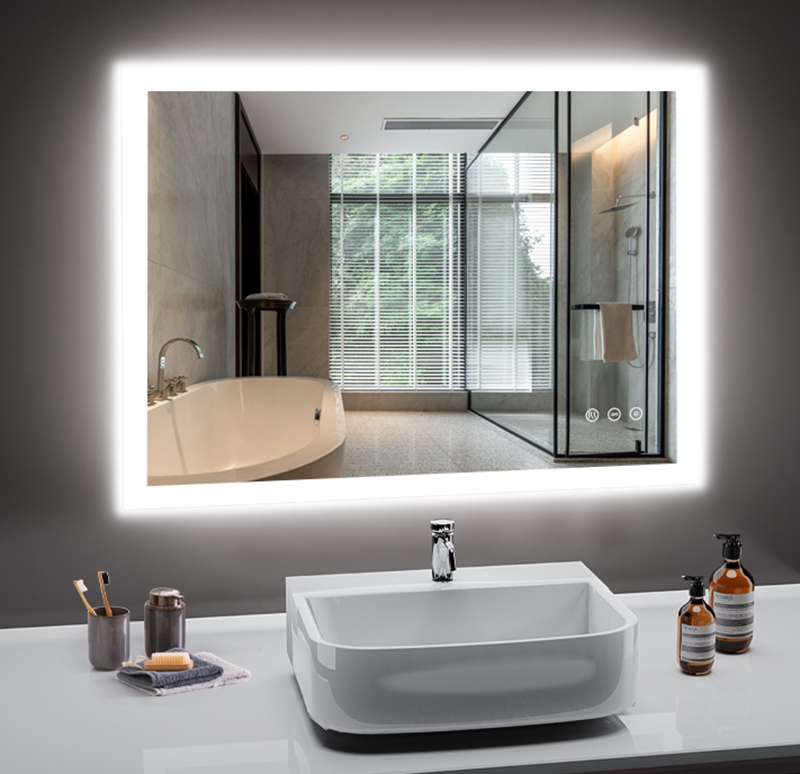 Led Badezimmerspiegel Pesenxan 80x60 Cm Mit Beleuchtung, 3 Lichtfarben, Dimmer, Anti-beschlag, Touch, Speicher, Ip44