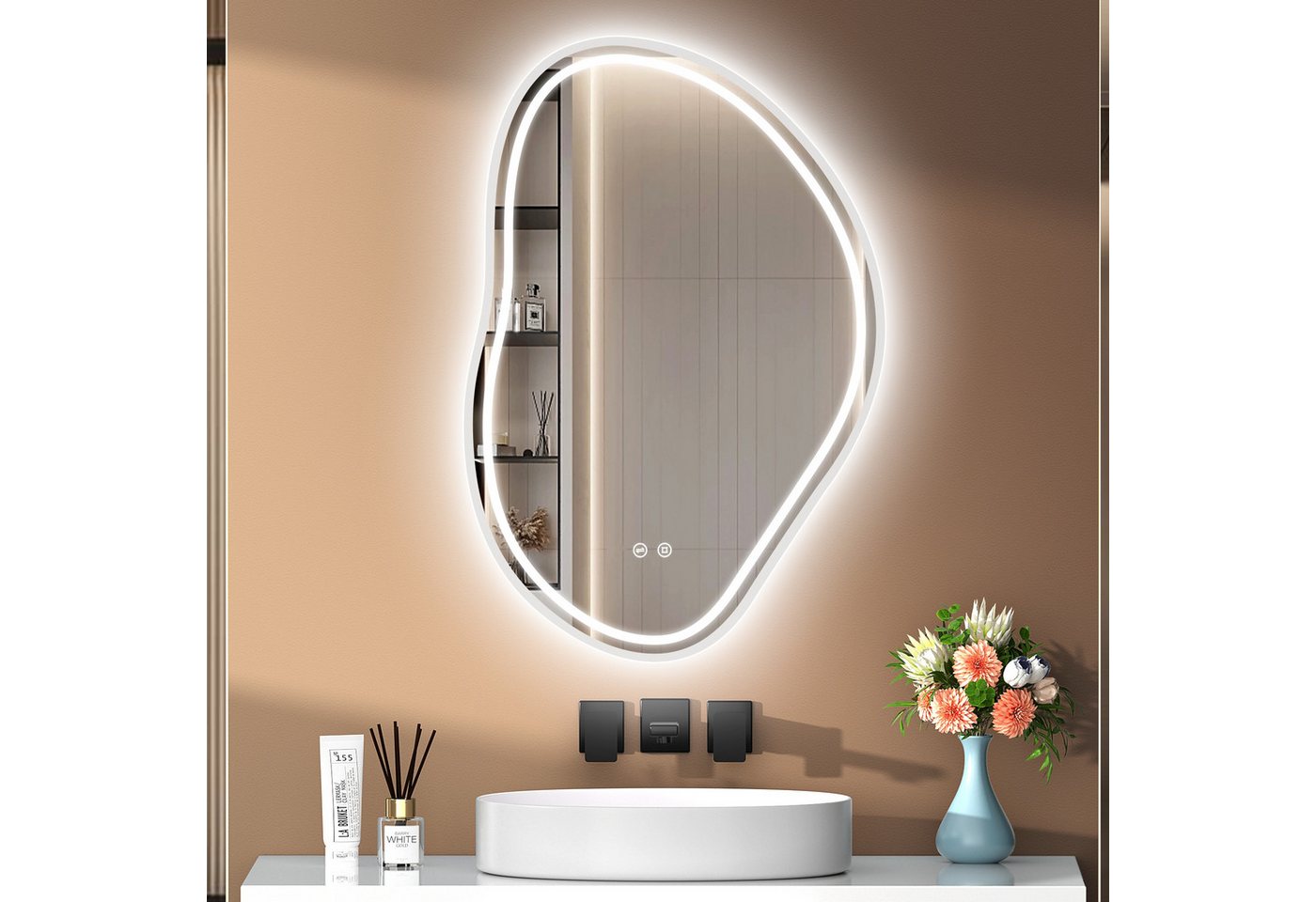 Badezimmerspiegel Pesenxan 80x53 Cm Mit Led-beleuchtung, Wolken-design, 3 Lichtfarben, Dimmer, Touch, Speicher, Ip44 Bild 3