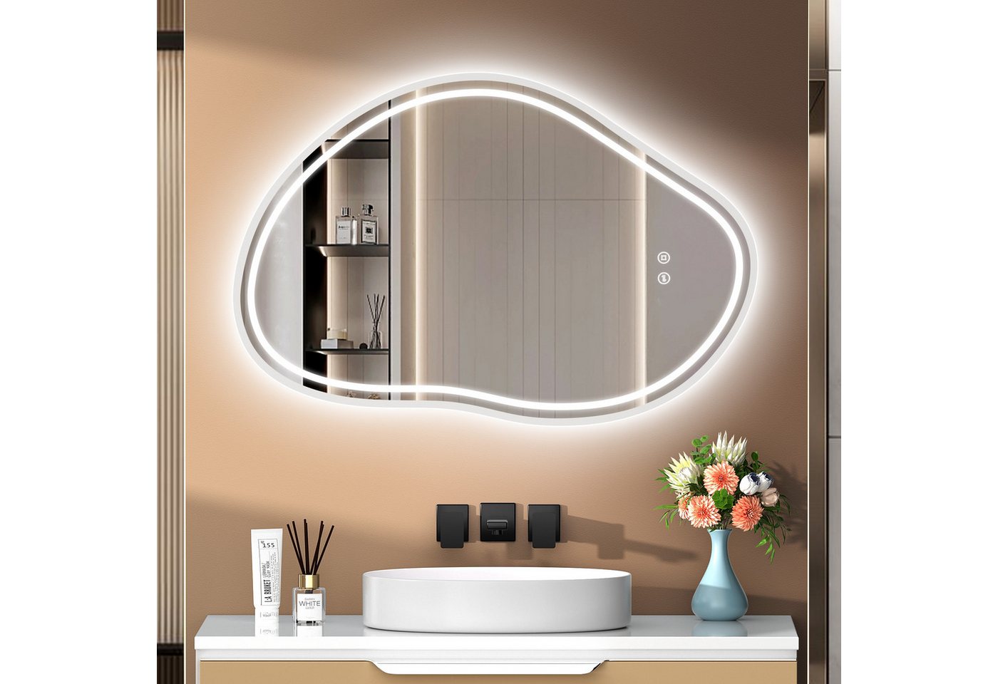 Badezimmerspiegel Pesenxan 80x53 Cm Mit Led-beleuchtung, Wolken-design, 3 Lichtfarben, Dimmer, Touch, Speicher, Ip44 Bild 4