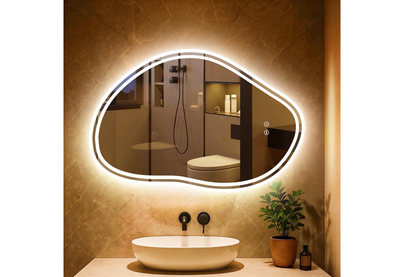 Asymmetrischer Badezimmerspiegel 80x53 Cm Mit Led-beleuchtung, Wolkenform, 3 Lichtfarben, Dimmer, Touch, Speicher Bild 5