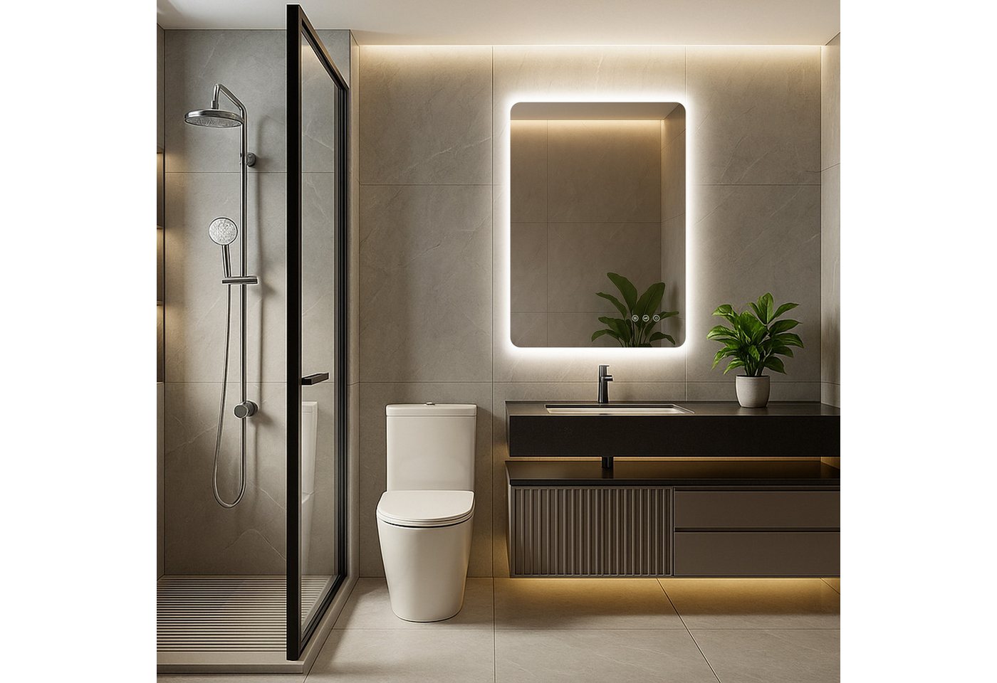 Badezimmerspiegel Mit Led-beleuchtung 50x70 Cm, Anti-beschlag, 3 Lichtfarben, Dimmer, Touch, Speicher, Rechteckig, Horizontal/vertikal Bild 4