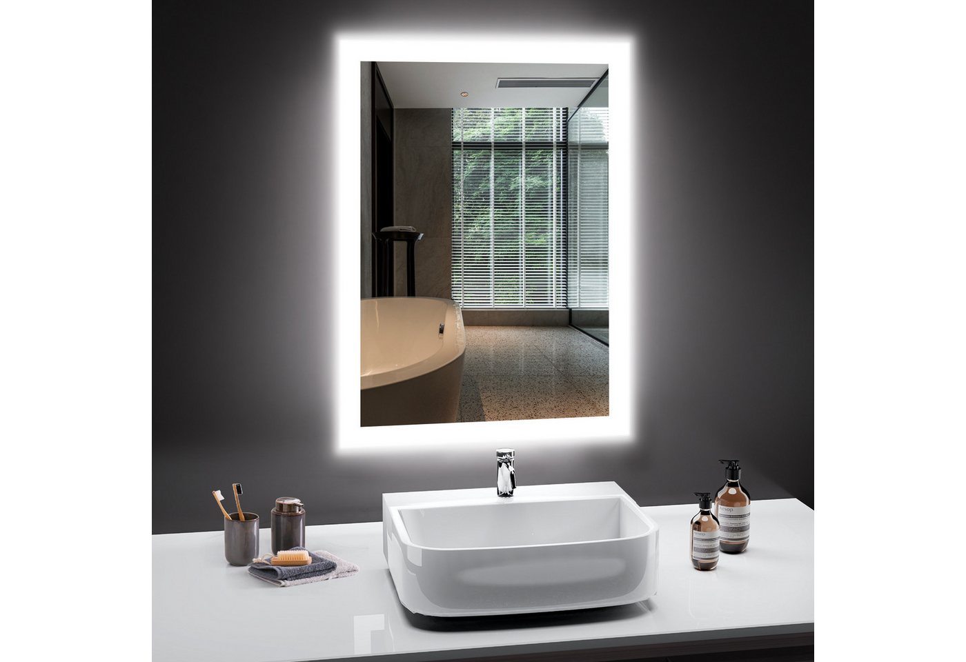 Badezimmerspiegel Mit Led-beleuchtung 50x70 Cm, Anti-beschlag, 2 Lichtfarben (3000k/6500k), Rechteckig, Horizontal/vertikal Bild 3