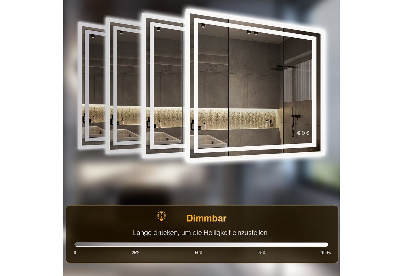 Badezimmerspiegel Pesenxan 80x60 Cm Mit Led-beleuchtung, Steckdose, 3 Lichtfarben, Dimmer, Anti-beschlag, Touch,防爆-glas Bild 3