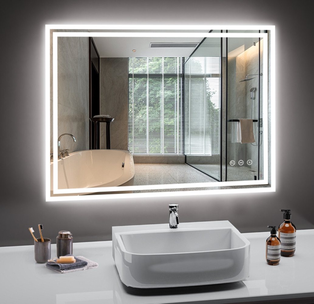Badezimmerspiegel Pesenxan 80x60 Cm Mit Led-beleuchtung, Steckdose, 3 Lichtfarben, Dimmer, Anti-beschlag, Touch,防爆-glas Bild 4