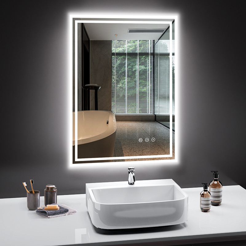 Badezimmerspiegel Pesenxan 100x60 Cm Mit Led-beleuchtung, 3 Lichtfarben, Dimmer, Anti-beschlag, Touch,防爆-glas