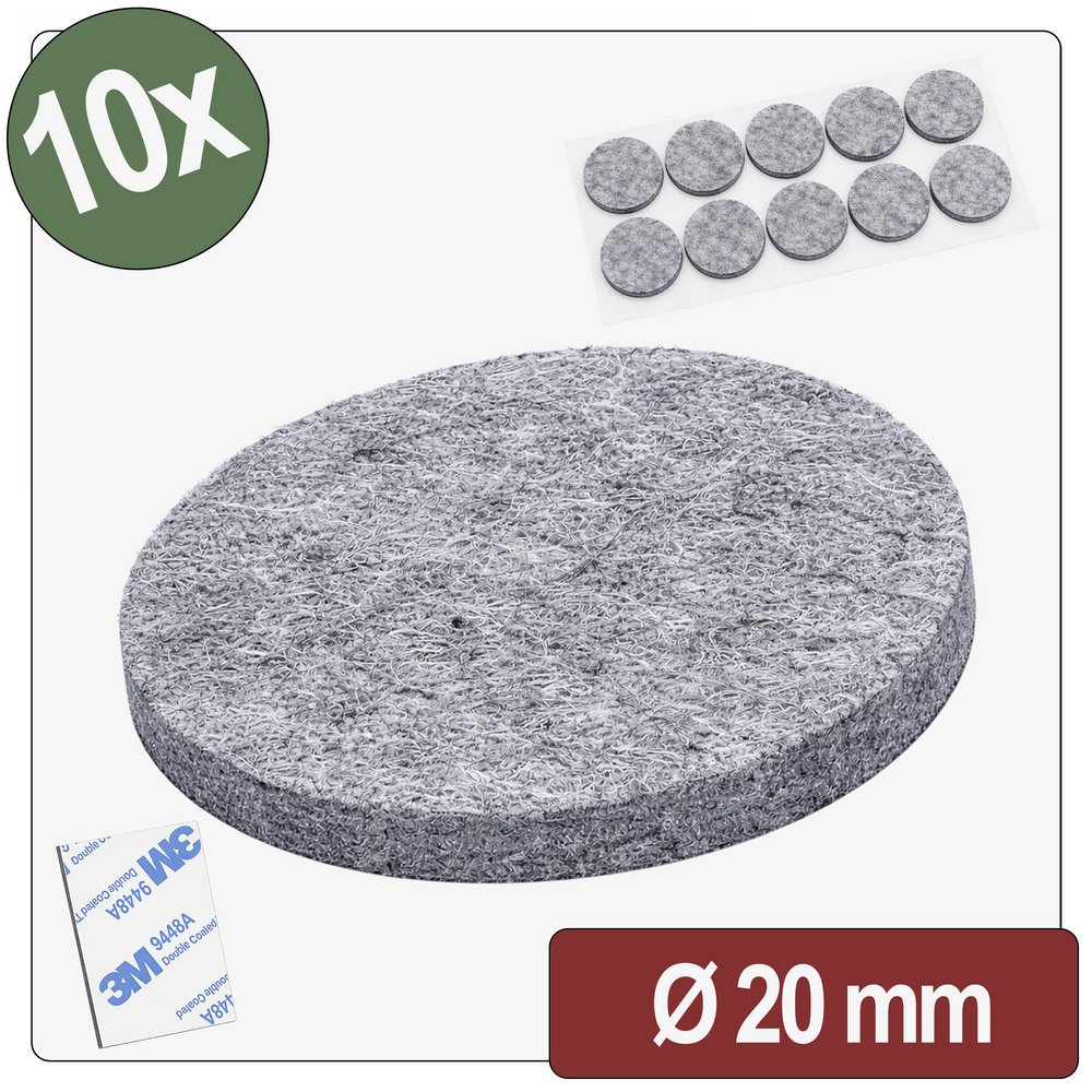 Quadrios 26sa103 Filzgleiter Selbstklebend, Rund Grau (ø X H) 20 Mm X 4 Mm 10 St.