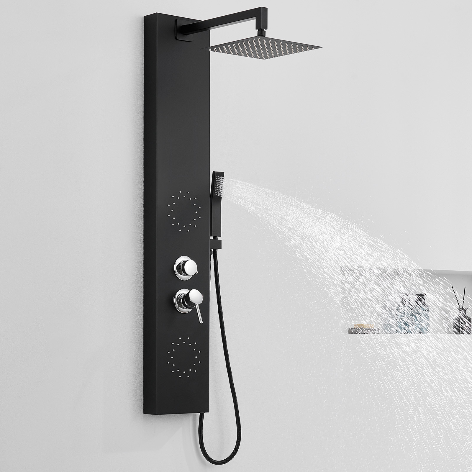 Auralum Duschpaneel Schwarz Edelstahl Mit Regendusche & Massage-rückendüsen – Modernes Duschsystem Mit Messing-umschaltventil, Keramikkartusche & 150 Cm Brauseschlauch – Duschsäule Komplettset Für Bad