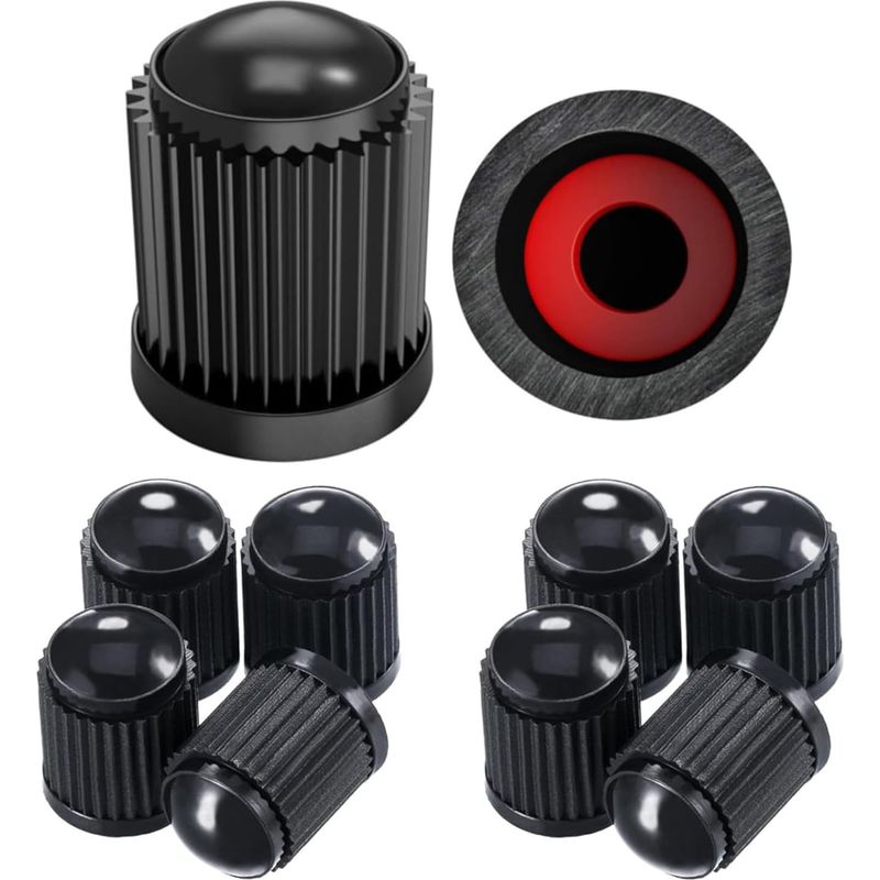 Apex 10er-pack Reifenventilkappen, Staubkappen Aus Kunststoff Mit Roten Dichtungen, Geeignet Für Suvs, Motorräder, Lkws, Fahrräder Und Pkw. Schwarz.