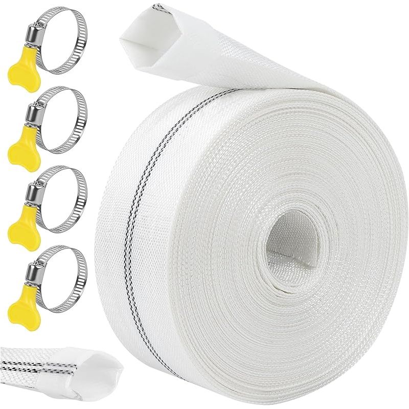 1 1/2" Flacher Textil-abflussschlauch, 38 Mm X 20 M, Mit 4 Klemmen Für Tauchpumpen, Gartenbewässerung, Whirlpools, Schwimmbecken Oder Pumpensümpfe