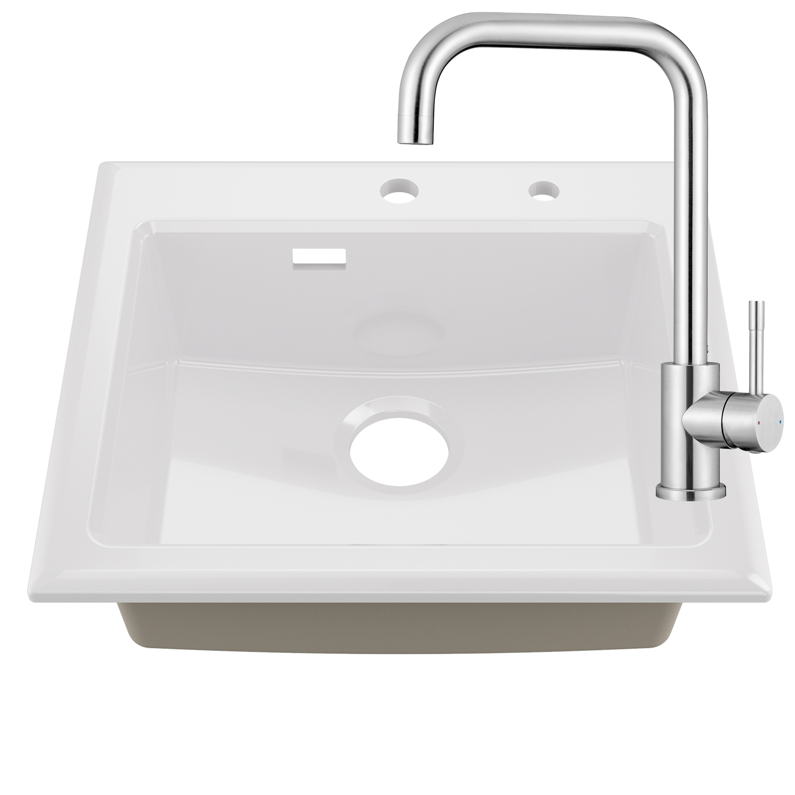 Cecipa Max Keramik Küchenspüle 55 X 50 Cm & Edelstahl-küchenarmatur - Perfekt Aufeinander Abgestimmt, Inkl. Siphon-set