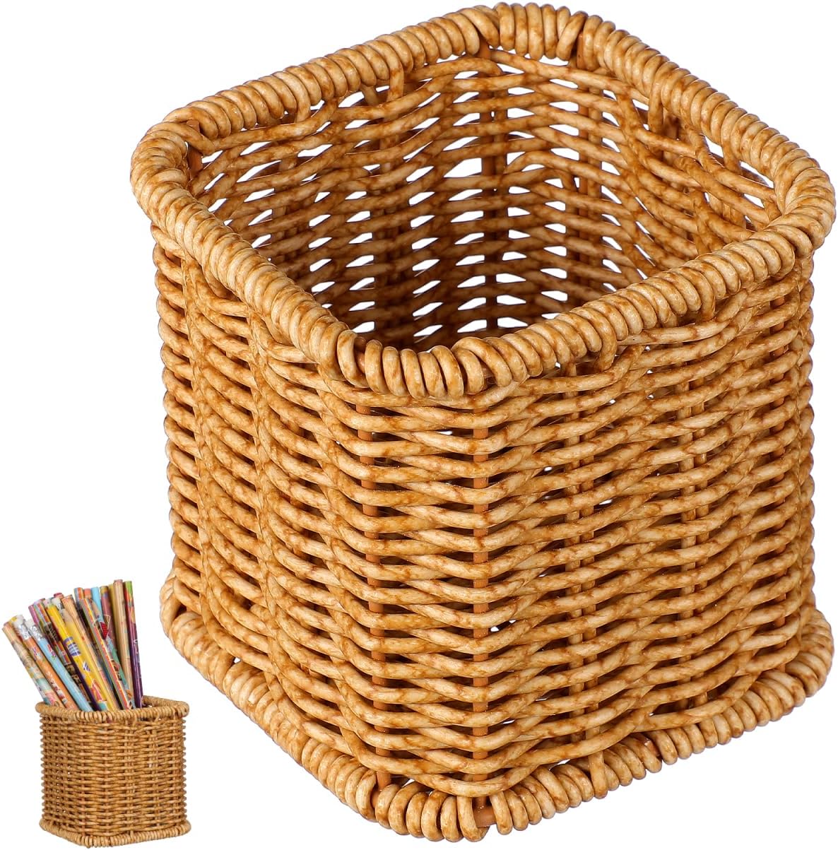 Dekorativer Stiftehalter Aus Rattan, Ideal Für Schreibtisch Und Büro, 10 Cm (3,94 Zoll)
