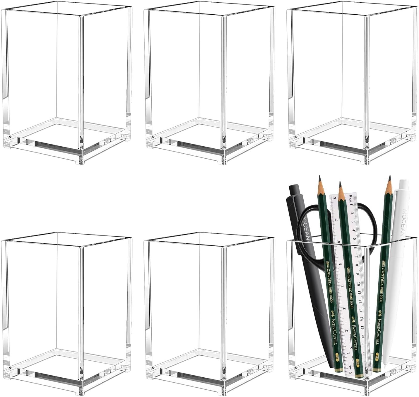 6-teiliger Stiftehalter Aus Transparentem Acryl, Quadratischer Stiftehalter, Multifunktionale Aufbewahrung Für Make-up-pinsel Für Büro, Schule, Zuhause, Lippenstiftpinsel, Make-up