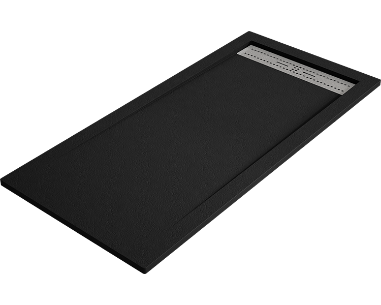 Duschwanne Bidai 90x160 Cm Schwarz Edelstahlgitter