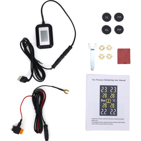 Reifendruckkontrollsystem, Echtzeitanzeige Von Reifendruck Und -temperatur Mit Farbdisplay, 4 Externe Sensoren, Akustischer Und Optischer Alarm, Anschlussmöglichkeit An