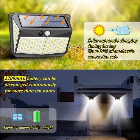 Set Mit 2 Solar-außenleuchten Mit 228 Leds, Solar-bewegungsmelder, 3 Betriebsmodi, 2200 Mah, Wasserdicht, Für Dekorative Gartennutzung