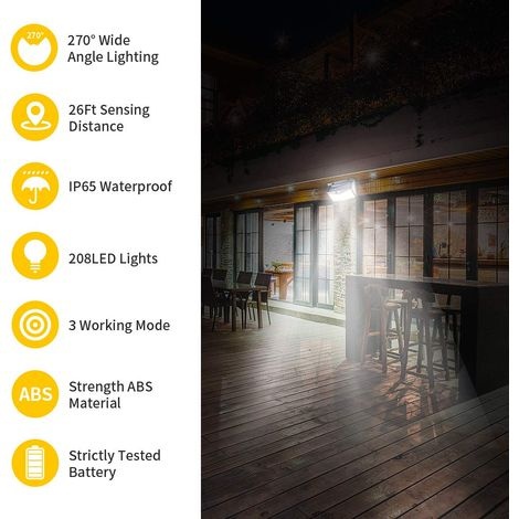 Packung Mit 228 Led-solar-sicherheitsleuchten Für Den Außenbereich, Wasserdicht, Mit Stromanschluss Für Wand, Terrasse, Hof, Garage (kaltweiß)