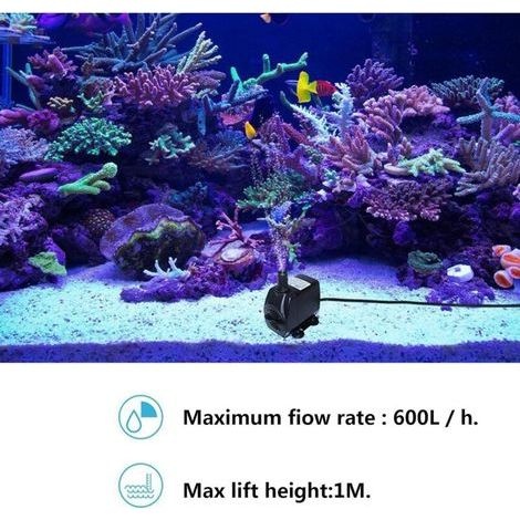 Sehr Leise Wasserpumpe, Tauchpumpe, 600 L/h (160 Gph, 10 W), Für Teiche, Fische, Schildkröten, Wassertiere, Aquarien, Schwimmbäder, Statuen, Steingärten, Wasserspiele