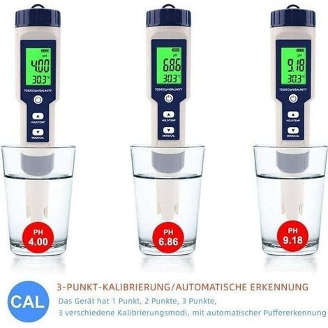 5-in-1-wasserqualitätsmessgerät: Ph-wert, Tds, Ec-wert, Salzgehalt, Temperatur, Pool, Aquarium, Hydrokultur