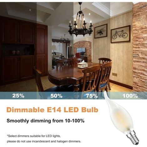 Led-lampe E14, 4 W, Mit Verstellbarem Glühfaden, Flammenform, Warmweißes Licht (2700 K), Abstrahlwinkel 360°, 10er-packung