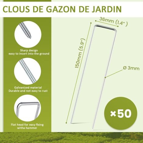 U-förmige Gartenpfähle Aus Verzinktem Stahl, 50 Stück, 150 Mm, Für Kunstrasen Und Unkrautvlies