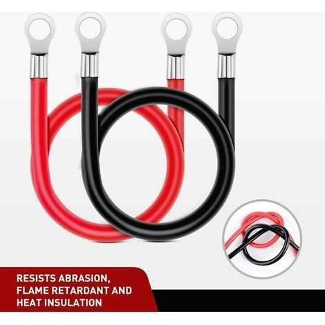 16 Mm² 50 Cm Batterie-wechselrichterkabel (max. 100 A), Rote Und Schwarze Ringkabelschuhe Aus Verzinntem Kupfer Für Motorrad, Auto, Boote -,