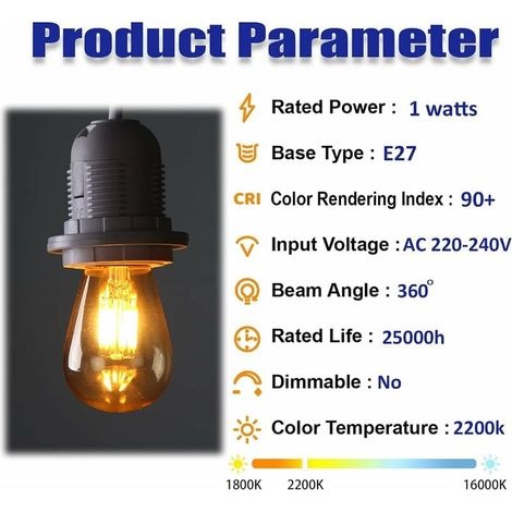 Led-außenleuchte, E27 Edison-schraubfassung, 1-w-led-glühbirne Als Ersatz Für S14 St45 Led, Warmweiß 2200 K, Passendes Bernsteinfarbenes Glas, Nicht Dimmbar, 6er-pack [energieklasse A++]