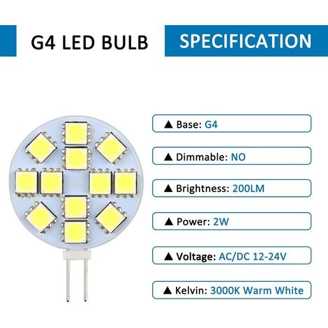 G4 2w Led-lampe, 12v Ac/dc, Warmweiß, Entspricht Einer 20w Halogenlampe, Nicht Dimmbar, Runde Einbauleuchte, 6 Stück