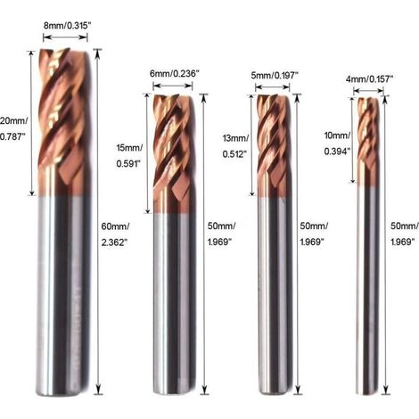 Satz Mit 4 Hartmetall-schaftfräsern Mit Vierkantspitze Für Cnc-bearbeitungswerkzeuge 4 5 6 8 Mm