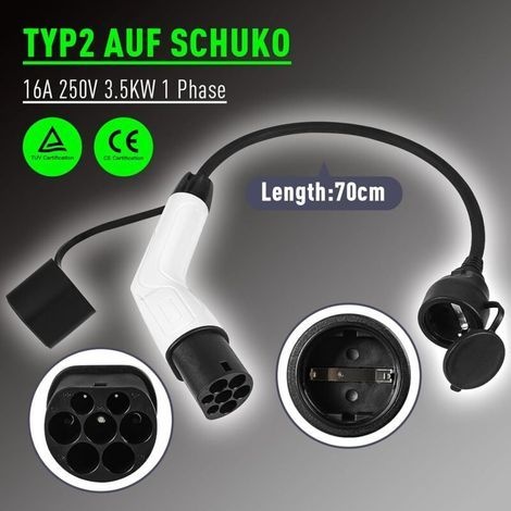 Typ-2-auf-schuko-adapter – 16 A, 3,5 Kw, 0,5 M, 230-v-ladebuchse – Für Elektrofahrzeuge Und -roller