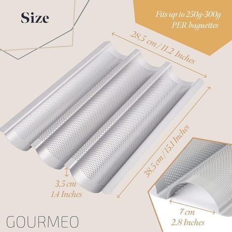 Antihaftbeschichtete Baguette-backform Für Den Backofen – 38,5 Cm X 28,5 Cm X 3,5 Cm – Perforiertes Backblech Für 3 Baguettes – Einfache Handhabung Und Reinigung