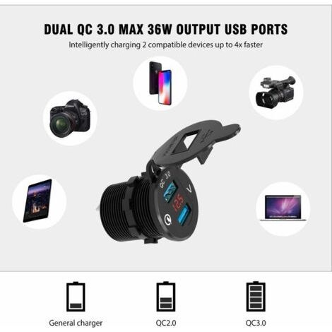 Motorrad-doppel-usb-autoladegerät-adapter, Marine-stromstecker, Wasserdichte Zigarettenanzünderbuchse, 2,1 A Schnellladung Mit Led-voltmeter Für 12 V/24 V Qc 3.0-steckdose Mit Voltmeter