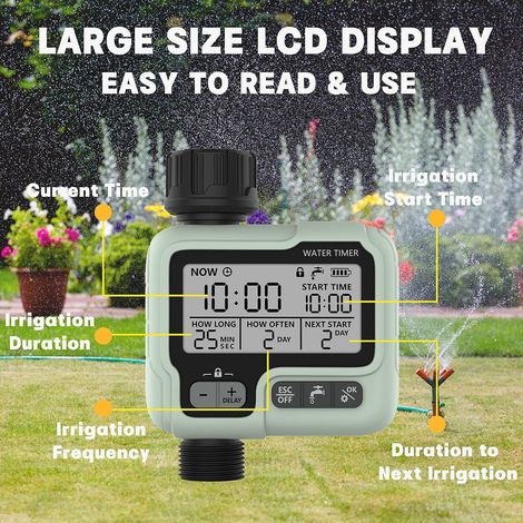 Bewässerungsuhr Mit Zeitschaltuhr, Ipx5 Wasserdicht, Automatischer Und Manueller Regner Mit Großem Lcd-display, Einfache Installation Für Balkon, Garten, Blumenbeet, Bauernhof Und Außenbereich