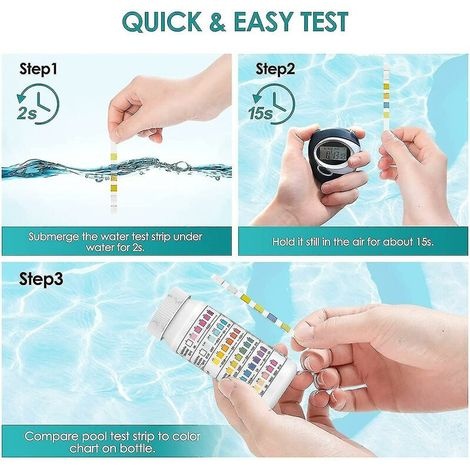 6-in-1 Pool-teststreifen – Misst Chlor, Ph-wert, Alkalität, Cyanursäure – Ergebnisse In 17 Sekunden – 50 Luftdichte Teststreifen